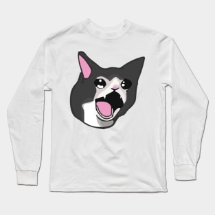 Yamero Crying Screaming Cat Meme Cute Japanese Kawaii Long Sleeve T-Shirt